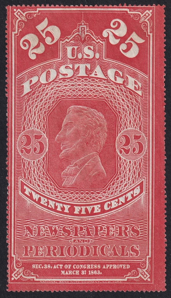 MATT'S STAMPS US SCOTT #PR3a, 25-CENT NEWSPAPER STAMP, MHNGAI, CV $475 - Image 1 of 3