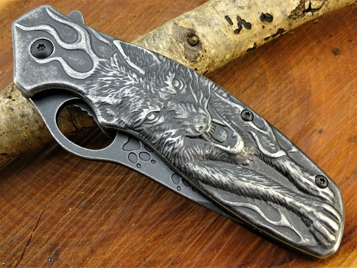 Messer 'Heulender Wolf' – Western-Dolch Mit Ziselierter Klinge, In Holzbox (25 Cm)