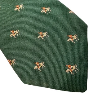 Vtg 1970s Bert Pulitzer Green Cavalry Motif Print Tie Horse Soldier Jack Henry - Picture 1 of 5