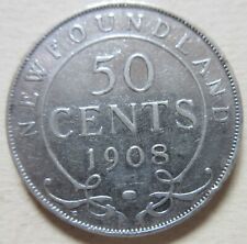 1908 Canada Newfoundland SILVER Half Dollar Fifty Cents F-VF 50 Cents (JC, H582