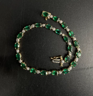 14KT Yellow Gold Emerald and Diamond Bracelet – Approx 7" - 7.69g - Image 1 of 4