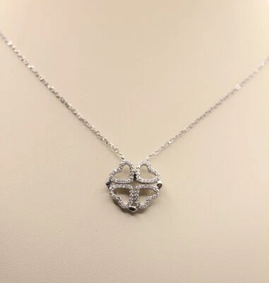 COLLANA ARGENTO QUADRIFOGLIO CUORI CALAMITATA CM 45-50  RODIATO ZIRCONI EXPLOIT - Immagine 1 di 4