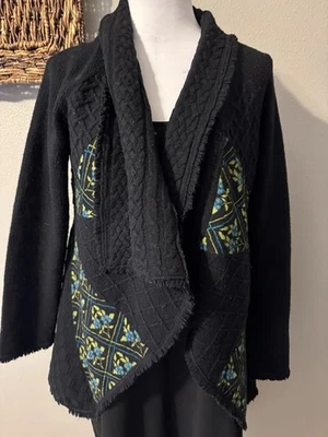 Cárdigan suéter Anthropologie Sleeping on Snow para mujer L grande parche negro verde Foto 1 de 4