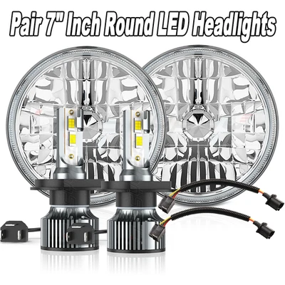 Pair 7" inch Round Led Headlights Hi/Low Beam for Jeep CJ3 1960-1965 1966 - Image 1 of 4