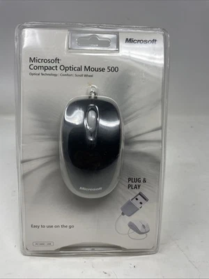 New Microsoft Compact Optical 500 Mouse Wired USB Scross Wheel Black/brown - Image 1 of 4
