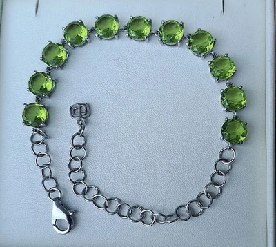 STERLING SILVER 925 Green Peridot Natural Gem Tennis Bracelet Adjust 22cm 8.83g - Image 1 of 4