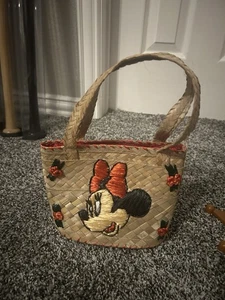 Straw Minnie Mouse Straw Handheld Purse  Basket 7.5”X 3.5"  X 6” Rare - Picture 1 of 4