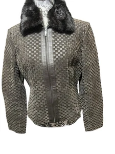 Marvin Richards Leather Jacket Women's M Brown Woven Zip Front Rabbit Fur - Picture 1 of 19
