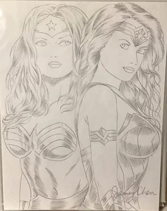 CLÁSICO WONDER WOMAN VS MODERNA WONDER WOMAN ARTE CÓMICO ORIGINAL EN CARTULINA - Imagen 1 de 1