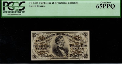 FR-1294 $0.25 Third Issue Fractional Currency 25 Cents - PCGS 65PPQ - Image 1 of 2