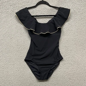 Karla Colletto Swimsuit Womens 8 Black Ruffle Off The Shoulder Underwire Minimal - Picture 1 of 14