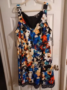 New Donna Ricco Fit & Flare Dress 20 W Multicolor Floral Stretchy Lace Trim XXL - Picture 1 of 8