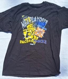 Stadium Essentials Knicks Vs Pacers NBA Playoffs Black Short Sleeve T-shirt NWT - Picture 1 of 6