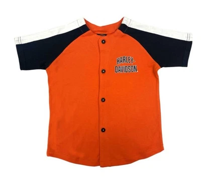 Harley Davidson Big Boy H-D Striped Sleeve Baseball Tee Orange 1092516 - Image 1 of 2