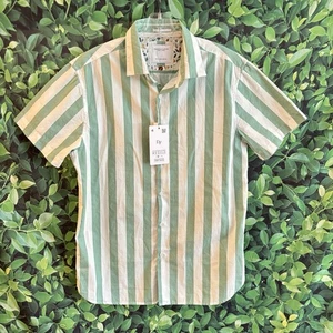 Camisa Denim & Flower Ricky Singh Rayas Abotonada Verde Blanco Algodón M Nueva con Etiquetas - Imagen 1 de 12