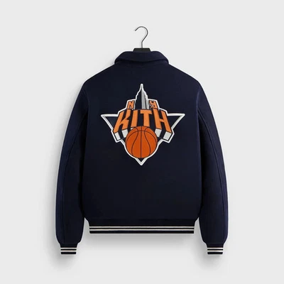 NEW Mens KITH x New York Knicks Varsity Jacket NBA Premium Wool Bomber Jacket - Image 1 of 4