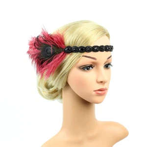 Great Gatsby 1920's Flapper Feather Headdress Fancy Dress - Red (Style 10) - Picture 1 of 3