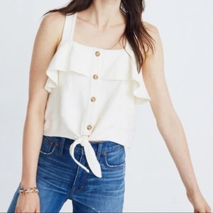 Madewell Texture & Thread Ruffle Tie Front Tank Bright Ivory Boho Sz L - Picture 1 of 8