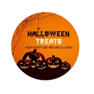 24 pegatinas personalizadas de calabaza feliz de Halloween truco o trato bolsas dulces cono - Imagen 1 de 1