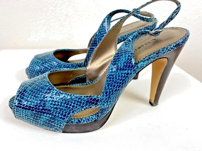 Plataforma con honda A. Marinelli tacón alto azul imitación piel de serpiente 7M Eunice Peep Toe Foto 1 de 4