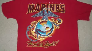 (2-Sided) USMC 7.62 DESIGN Marine Corps FIRST TO FIGHT T-Shirt Size MED Anchor - Picture 1 of 5