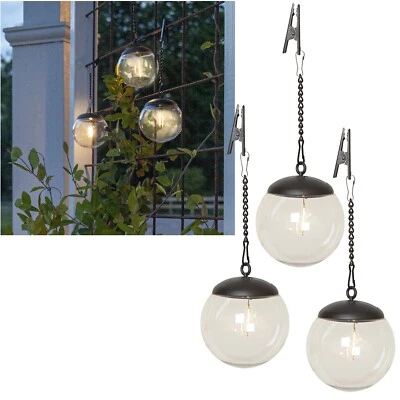 3/6 LED Solar Hängeleuchte Glas-Kugel Leuchte Lampe Solarkugel Balkon Garten - Bild 1 von 4