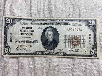 1929 $20 National Bank Note The Denver National Bank of Denver Colorado Ch 3269 - Image 1 of 4
