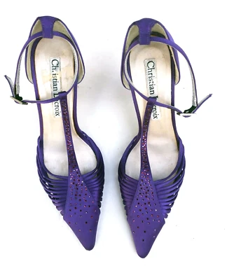 Christian Lacroix Sexy Vintage Púrpura Rosa Satinado Brillante Correa de Tobillo Tacones 36/6 Foto 1 de 4