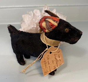 Vintage 1937 Scotty Dog 3,5"" Teiletikett mit Notiz um den Hals Made in Scotland - Bild 1 von 11