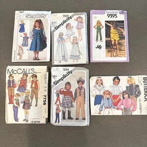 Vintage Sewing Patterns Girls Boys 1980’s Sz 6 Clothes Western McCall Simplicity - Picture 1 of 7