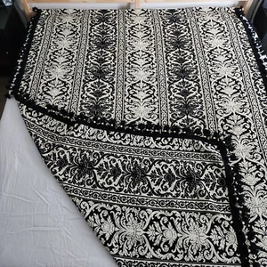 Black & White Tassel Bedspread Twin Vintage 1960s Made in Italy Karoflor Bergamo - Picture 1 of 7