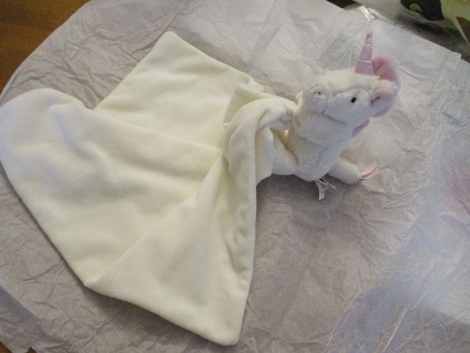 Soft Plush Jellycat Unicorn Comfort Lovey Security Blanket Soother White Pink - Image 1 of 1