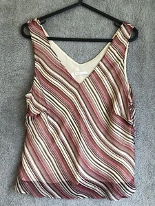 Beautiful Austin Reed Silk Top UK 12-14 Striped Layered Sleeveless V-neck Blouse - Picture 1 of 8