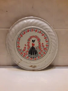 Vintage metal stove pipe cover flue chimney vent white with woman flower design - Picture 1 of 3