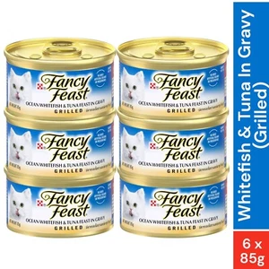 Purina Fancy Feast Grilled Ocean Whitefish & Tuna Feast Wet Cat Food (6 x 85g) - Picture 1 of 7