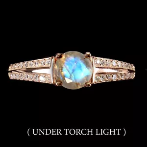 Summer 925 Silver Ring Round Moonstone 6mm Gemstone Jewelry Size 8 - Picture 1 of 9