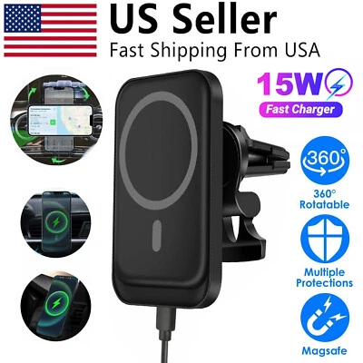15W Car Wireless Charger Magnetic Phone Mount Holder For iPhone 14 13 12 Pro Max - Image 1 of 4