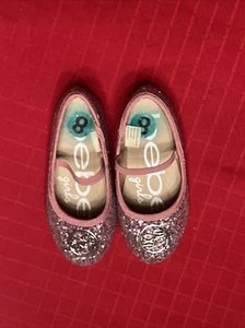 BEBE toddler girl signature ballet flat pink silver glitter Shoes SZ 8 EUC! - Picture 1 of 3