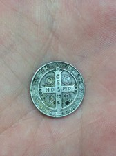 VTG CSPB ST. BENEDICT CSSML NDSMD EXORCISM CHARM MEDAL SILVER TONE 3/4" DIAMETER