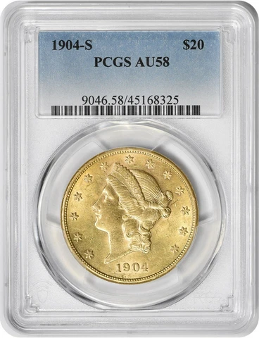 1904-S $20 Gold Liberty Head AU58 PCGS Cover
