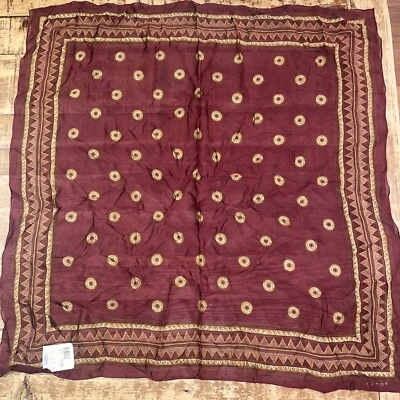 Bufanda Cuello Eco Vintage ~ Patrón Círculo Otoño Marrón Seda Hecha en Japón ~ Retro Foto 1 de 4