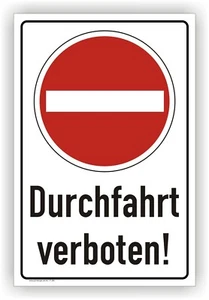 Warnschild -DURCHFAHRT VERBOTEN Schild Hinweisschild P0289 - Bild 1 von 3