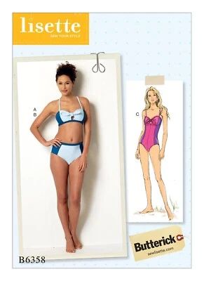 Butterick Lisette Miss Swimsuit Bikini One-piece Sewing Pattern B6358 Size 4-12 - Image 1 of 4