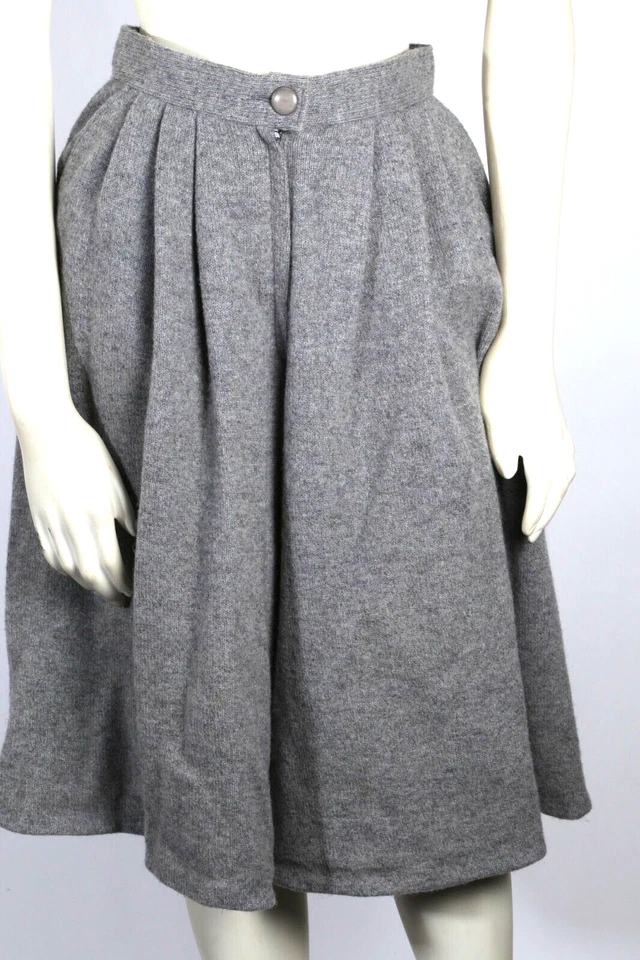 Falda Pantalones Cortos Sartenes Vintage Lana Clio Gris Plisada Hasta la Rodilla Pierna Ancha Talla S Foto 1 de 4