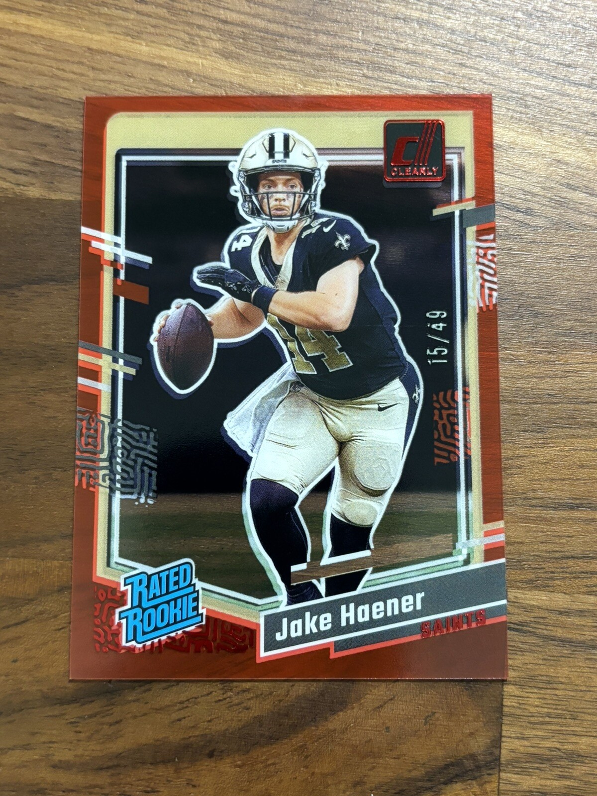 Clearly Donruss Football 2023 Jake Haener Rated Rookie Red /49 #63 RC Saints