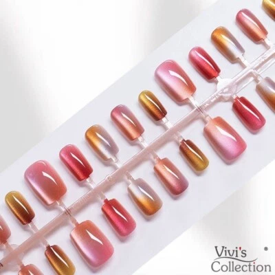 Press on Nails Short Square Rose Pink Gradient Ombre Tips With Gel Glue False - Image 1 of 2