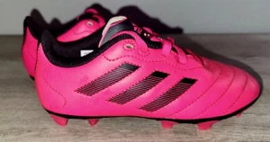Adidas Girls Hot Pink & Black Striped Soccer Cleats Sneakers Size 13K - Picture 1 of 9