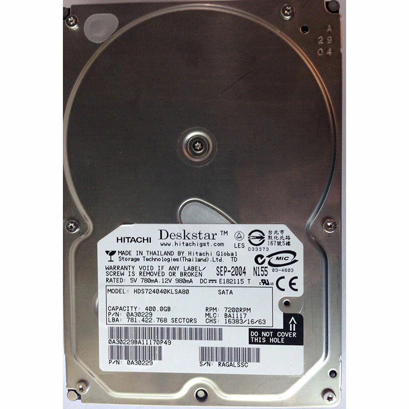 HDS724040KLSA80 - Hitachi 400GB 7200 RPM SATA 3.5" HDD - Image 1 of 1
