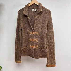 Anthropologie HWR Brown Boucle Knit Gold Velvet Trim Fitted Cardigan Sweater S - Picture 1 of 6