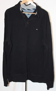 Maglione pullover vintage nero Tommy Hilfiger uomo alto XL maglia collo abbottonato - Foto 1 di 5